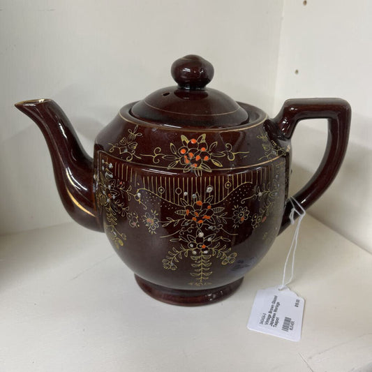 VINTAGE BROWN GLAZED JAPANESE MORIAGE TEAPOT