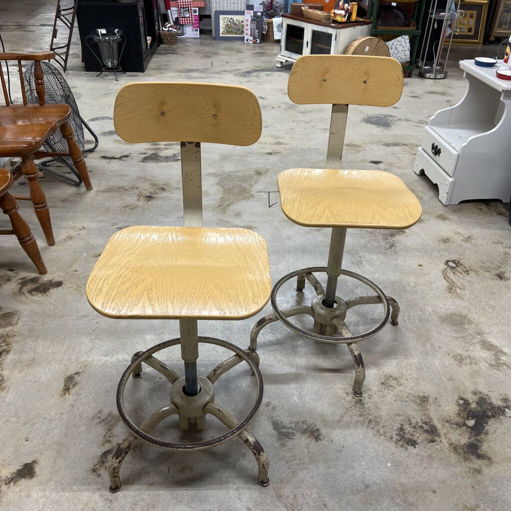 RUSTIC PAIR INDUSTRIAL AGUSTO DRAFTING STOOLS