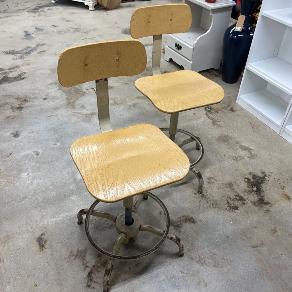 RUSTIC PAIR INDUSTRIAL AGUSTO DRAFTING STOOLS