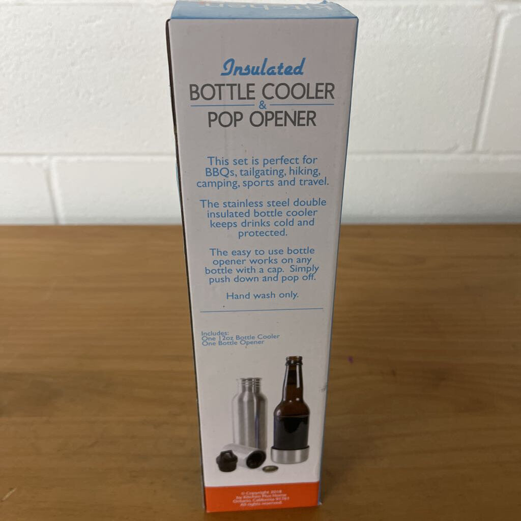 Insulated bottle cooler & pop opener