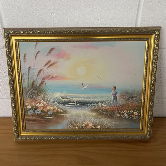 SIGNED CRANE PAINTING