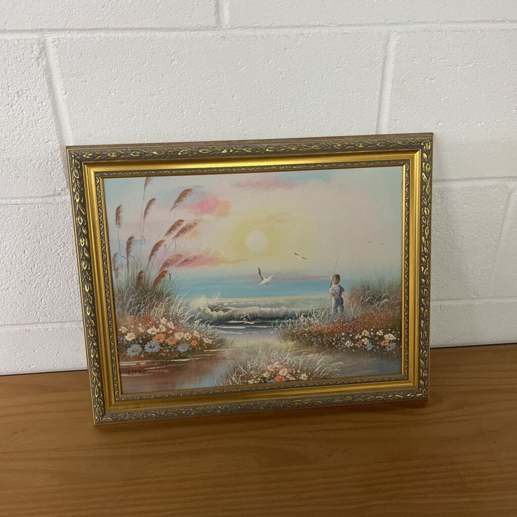 SIGNED CRANE PAINTING