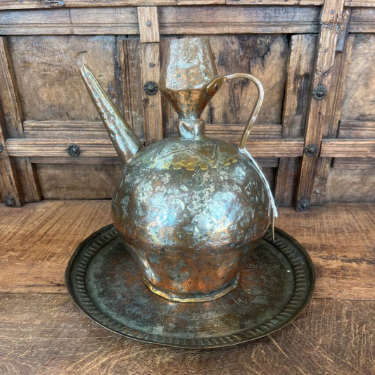 COPPER PITCHER AND ROUND TRAY