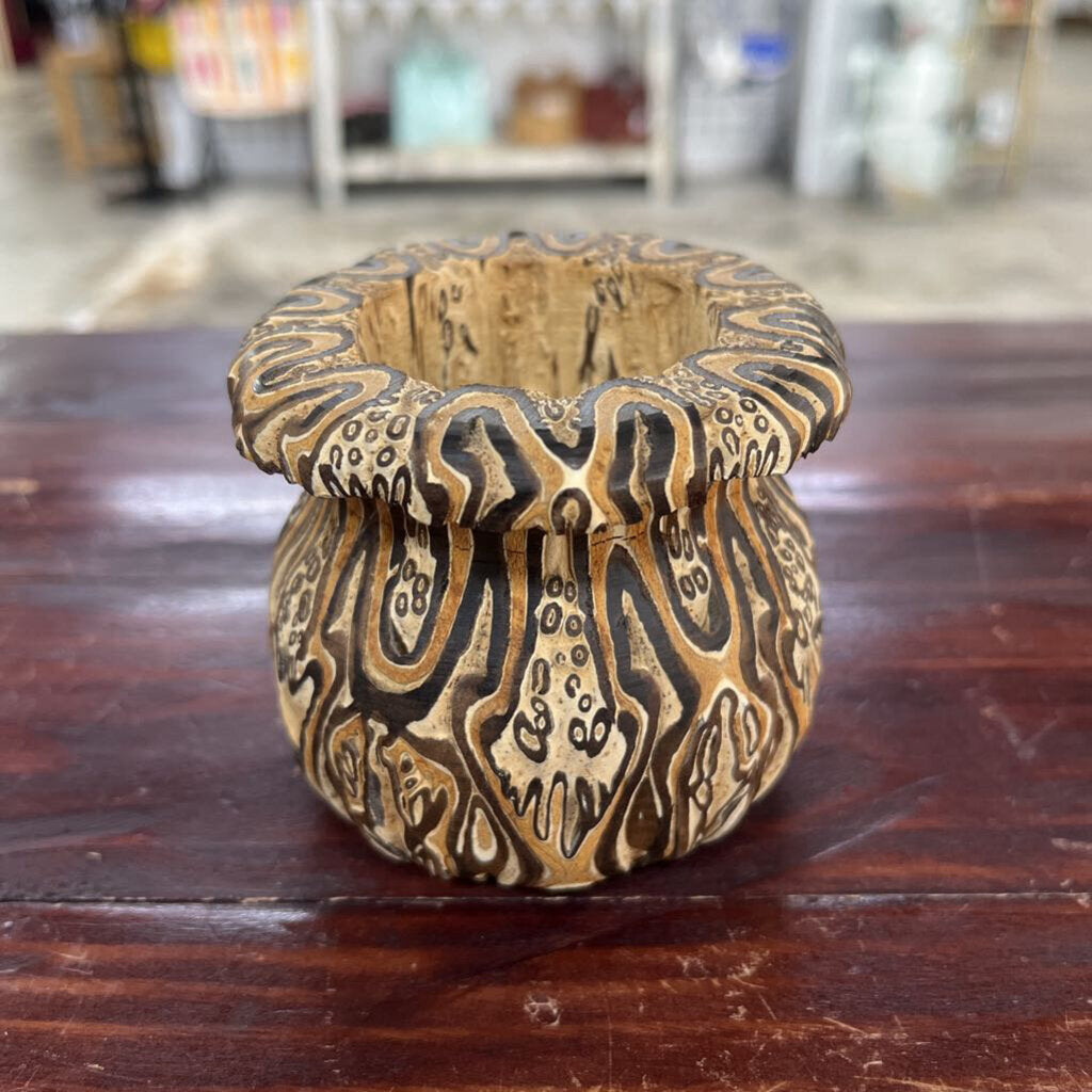 Old carved Ponga Tree Wood Vase small