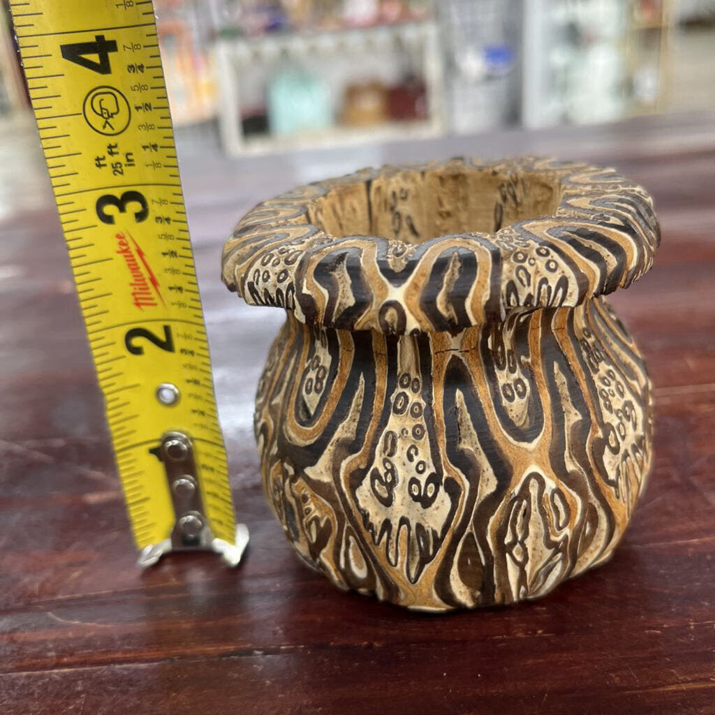 OLD CARVED PONGA TREE WOOD VASE SMALL