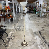 Old Enamel 4 Light Pole Lamp Milk Glass Globe