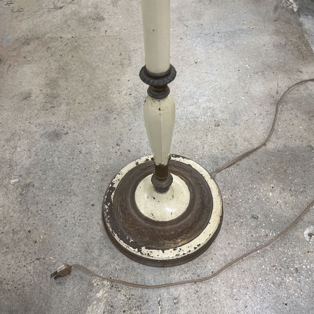 Old Enamel 4 Light Pole Lamp Milk Glass Globe