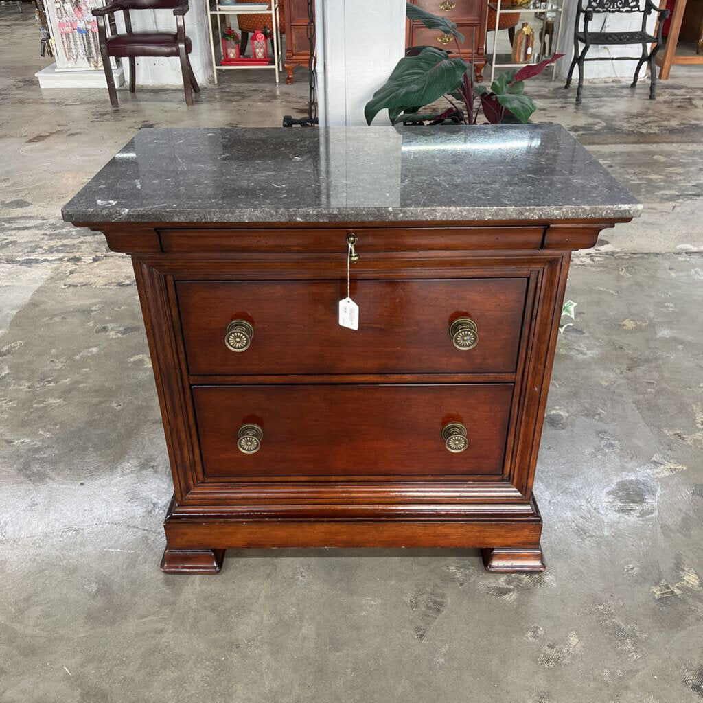 BASSET STONE TOP SIDE TABLE/NIGHTSTAND-Thriftique Marketplace