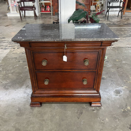 BASSET STONE TOP SIDE TABLE/NIGHTSTAND