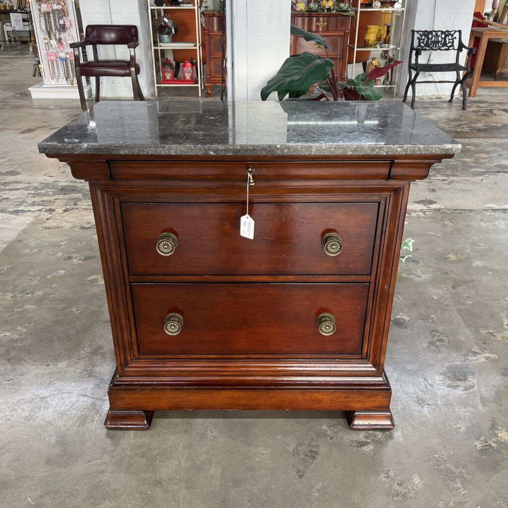 BASSET STONE TOP SIDE TABLE/NIGHTSTAND-Thriftique Marketplace