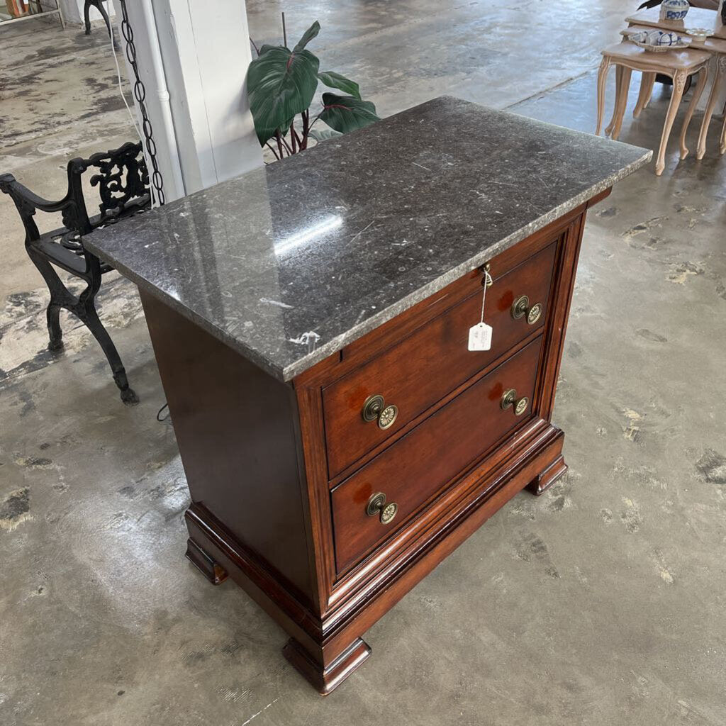 BASSET STONE TOP SIDE TABLE/NIGHTSTAND-Thriftique Marketplace