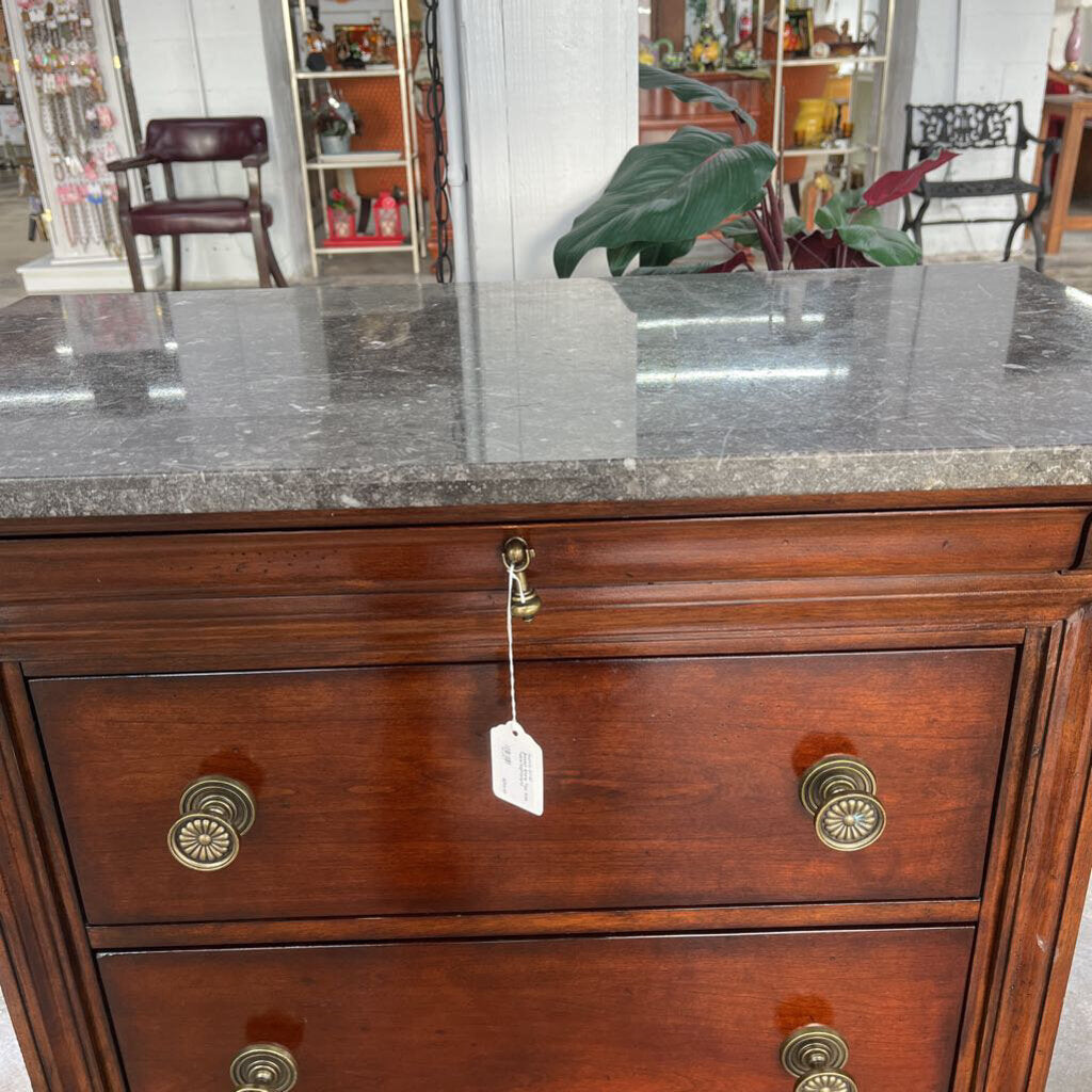 BASSET STONE TOP SIDE TABLE/NIGHTSTAND-Thriftique Marketplace