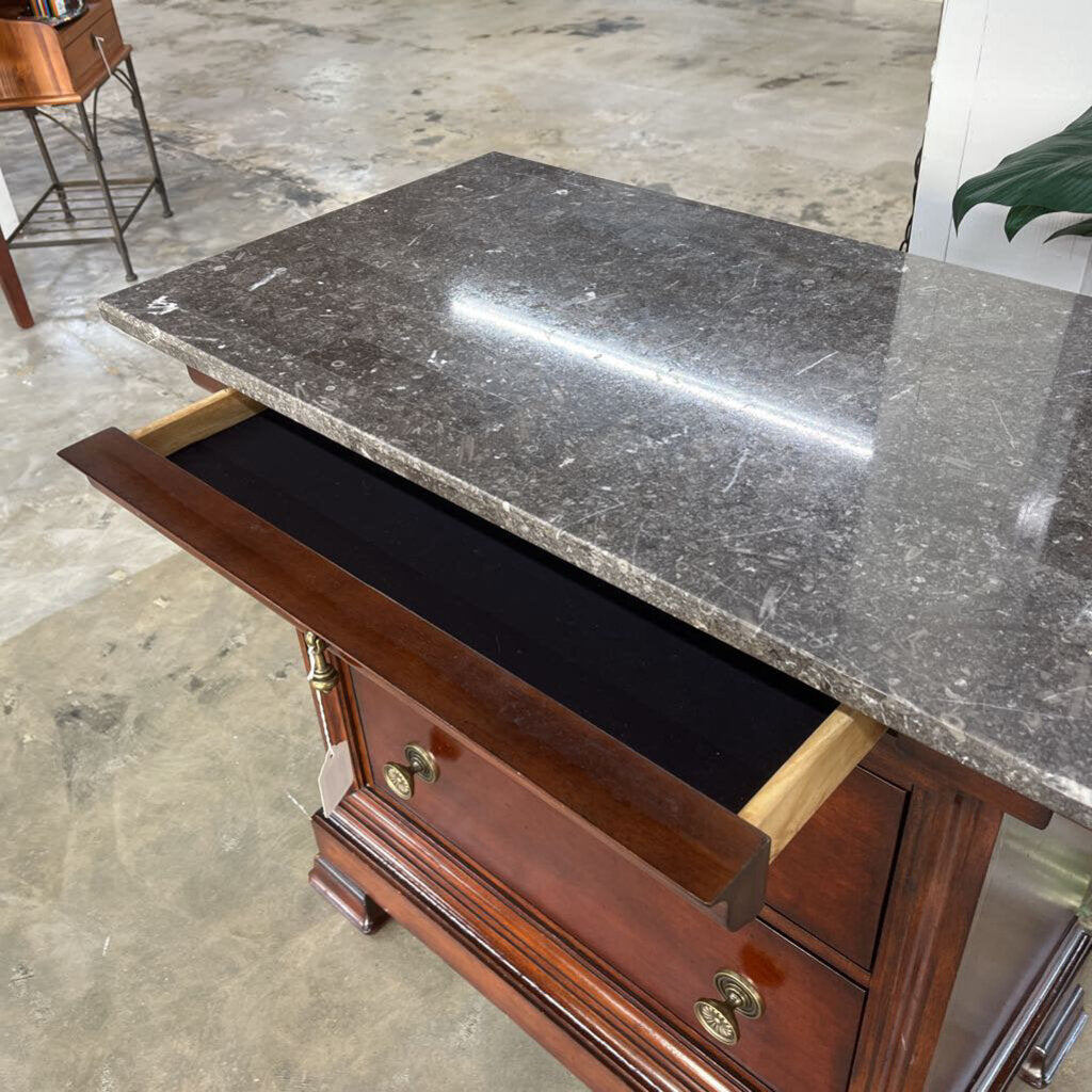BASSET STONE TOP SIDE TABLE/NIGHTSTAND