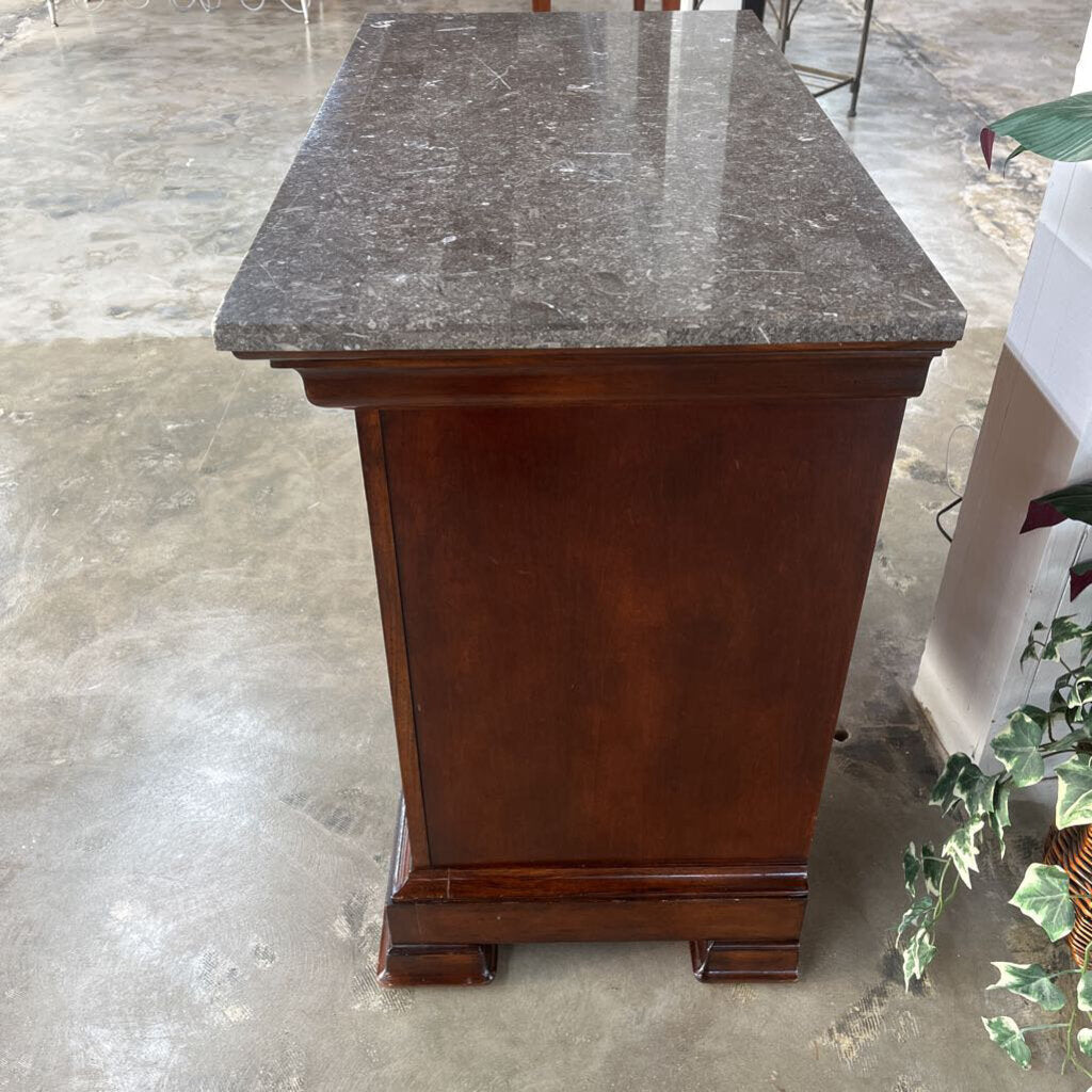 BASSET STONE TOP SIDE TABLE/NIGHTSTAND-Thriftique Marketplace