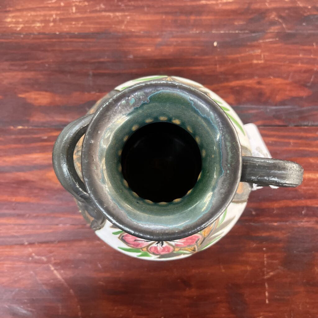 Vtg Double Handle Pottery Relief Vase