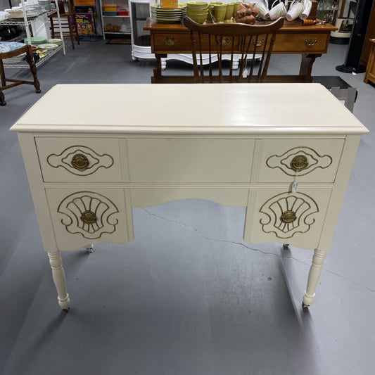 VINTAGE WHITE & GOLD VANITY/DESK