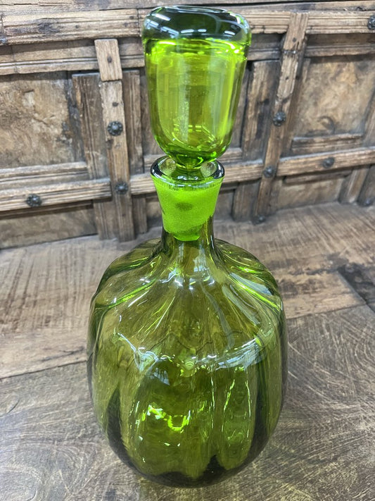 LARGE GREEN BLENKO DECANTER W/STOPPER
