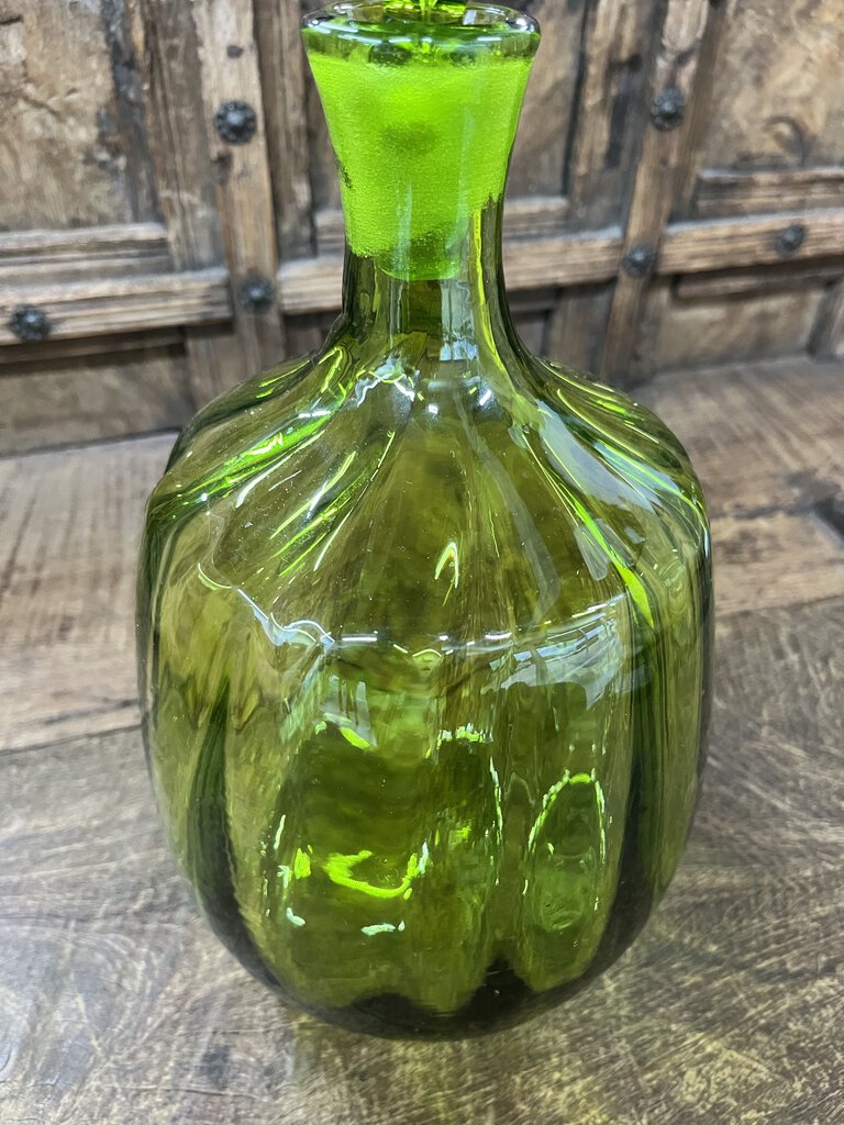 LARGE GREEN BLENKO DECANTER W/STOPPER