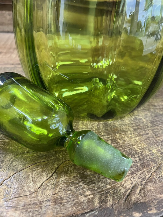 LARGE GREEN BLENKO DECANTER W/STOPPER