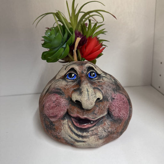 OLD FOLK ART GNOME VASE W/GREENERY