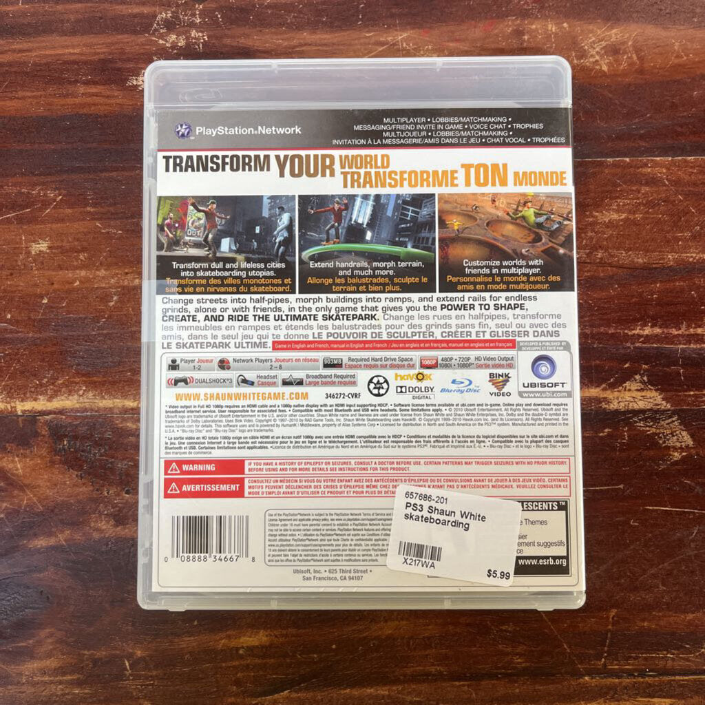 PS3 SHAUN WHITE SKATEBOARDING