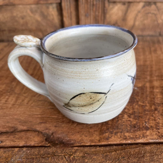 SIGNED BLUE RIM ART POTTERY MUG