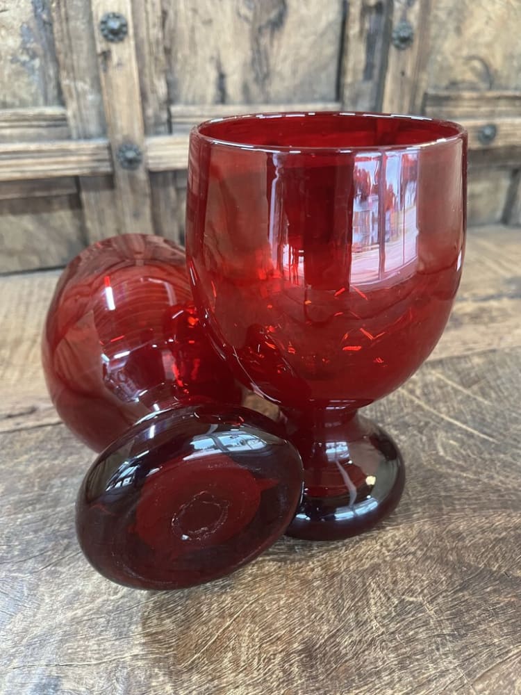 PAIR HEAVY RED ART GLASS GOBLETS