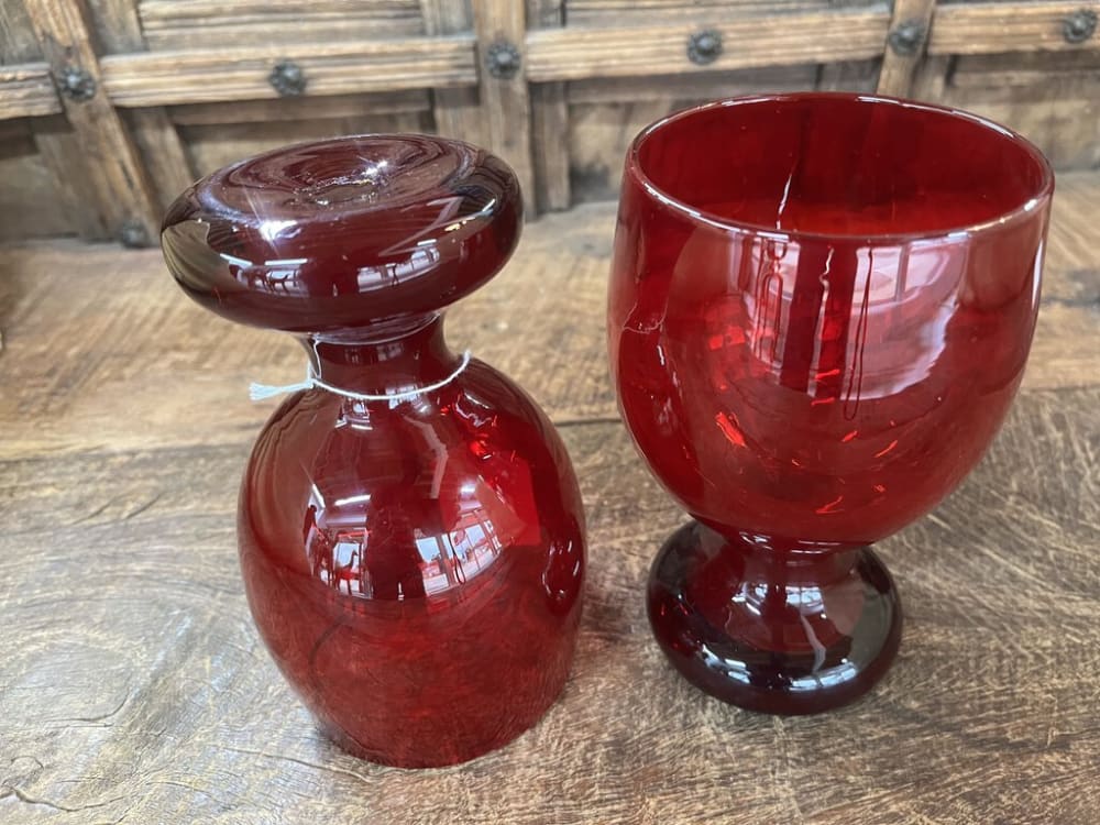 PAIR HEAVY RED ART GLASS GOBLETS