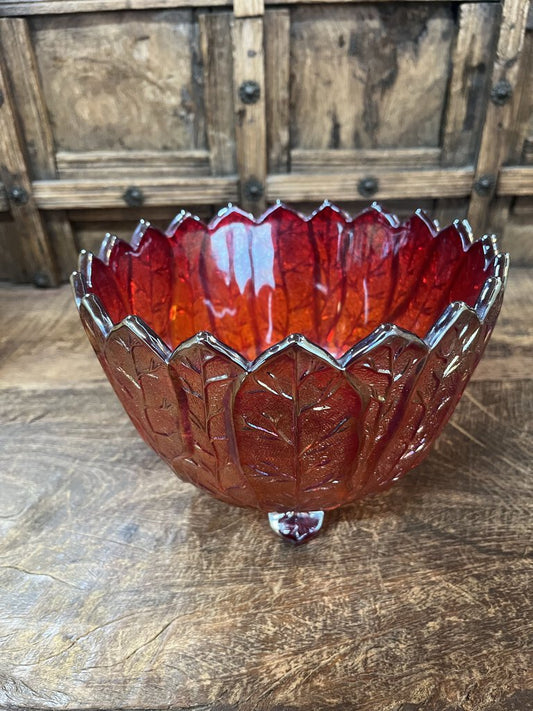 VINTAGE RED IMPERIAL CARNIVAL GLASS COMPOTE