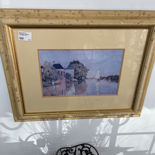 OLD SIGNED SAILBOAT VILLA SCENE ART  (LOCATED AT GULFPORT, MS)