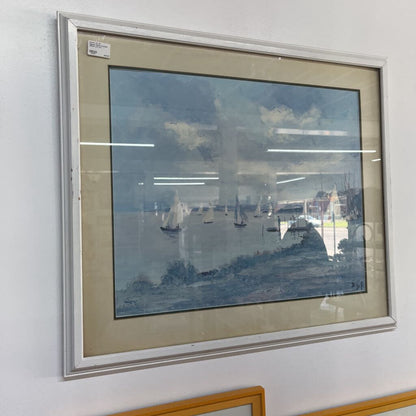 SIGNED WHITE FRAMED SHORE LIFE ART