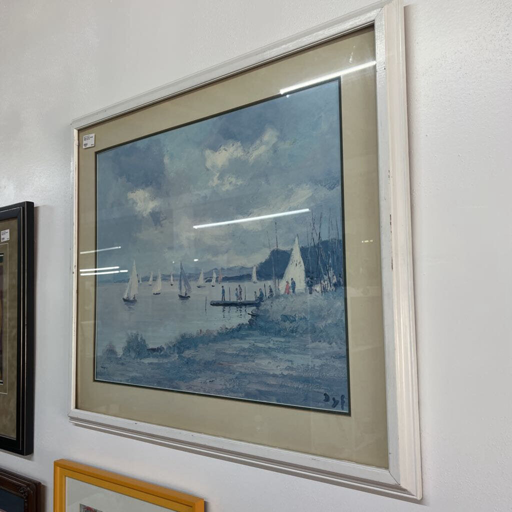 SIGNED WHITE FRAMED SHORE LIFE ART