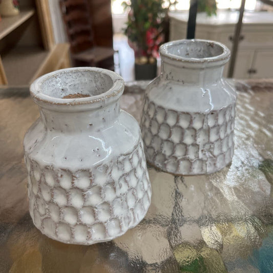 PAIR HEAVY CREAM POTTERY VASE