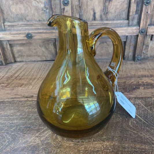 VTG ART GLASS AMBER PITCHER