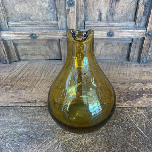 VTG ART GLASS AMBER PITCHER