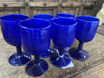 6pc Blue Art Glass Goblets