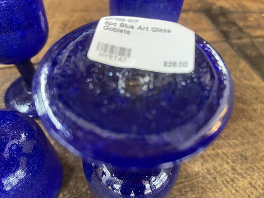 6pc Blue Art Glass Goblets