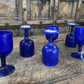 6pc Blue Art Glass Goblets