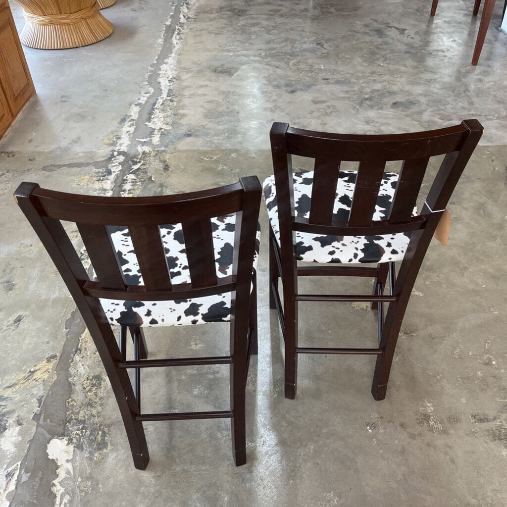 PAIR ANIMAL PRINT WOOD BARSTOOLS - PLEASE READ DESCRIPTION