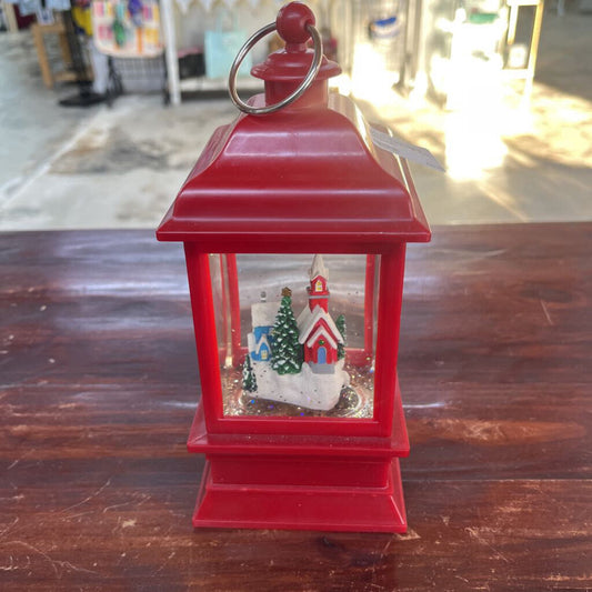 LIGHTED SNOW GLOBE WATER LANTERN 11" RED CHRISTMAS