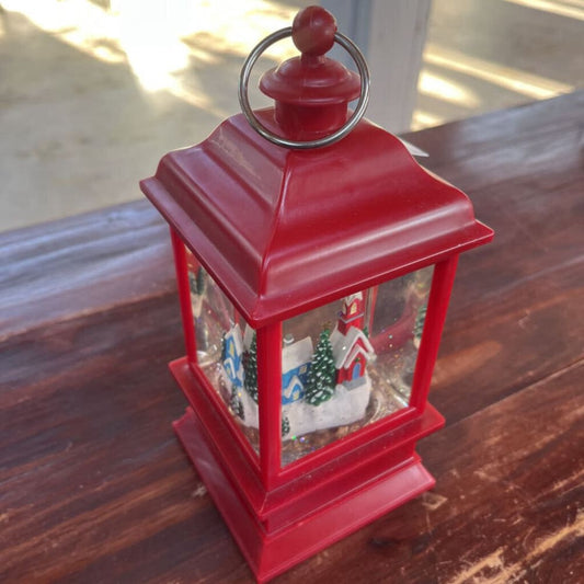 LIGHTED SNOW GLOBE WATER LANTERN 11" RED CHRISTMAS