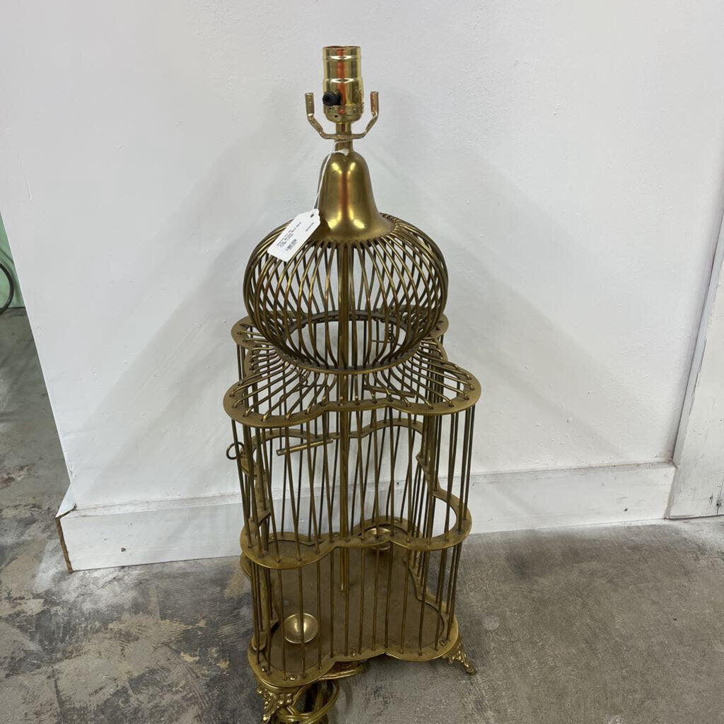 Vtg Brass Bird Bird Cage Lamp