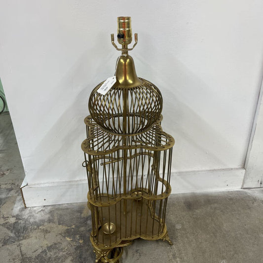 Vtg Brass Bird Bird Cage Lamp