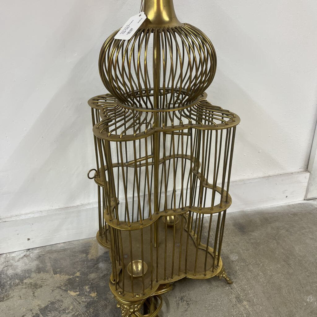 Vtg Brass Bird Bird Cage Lamp