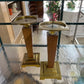 PAIR MCM TEAK/WALNUT & BRASS CANDLESTICKS