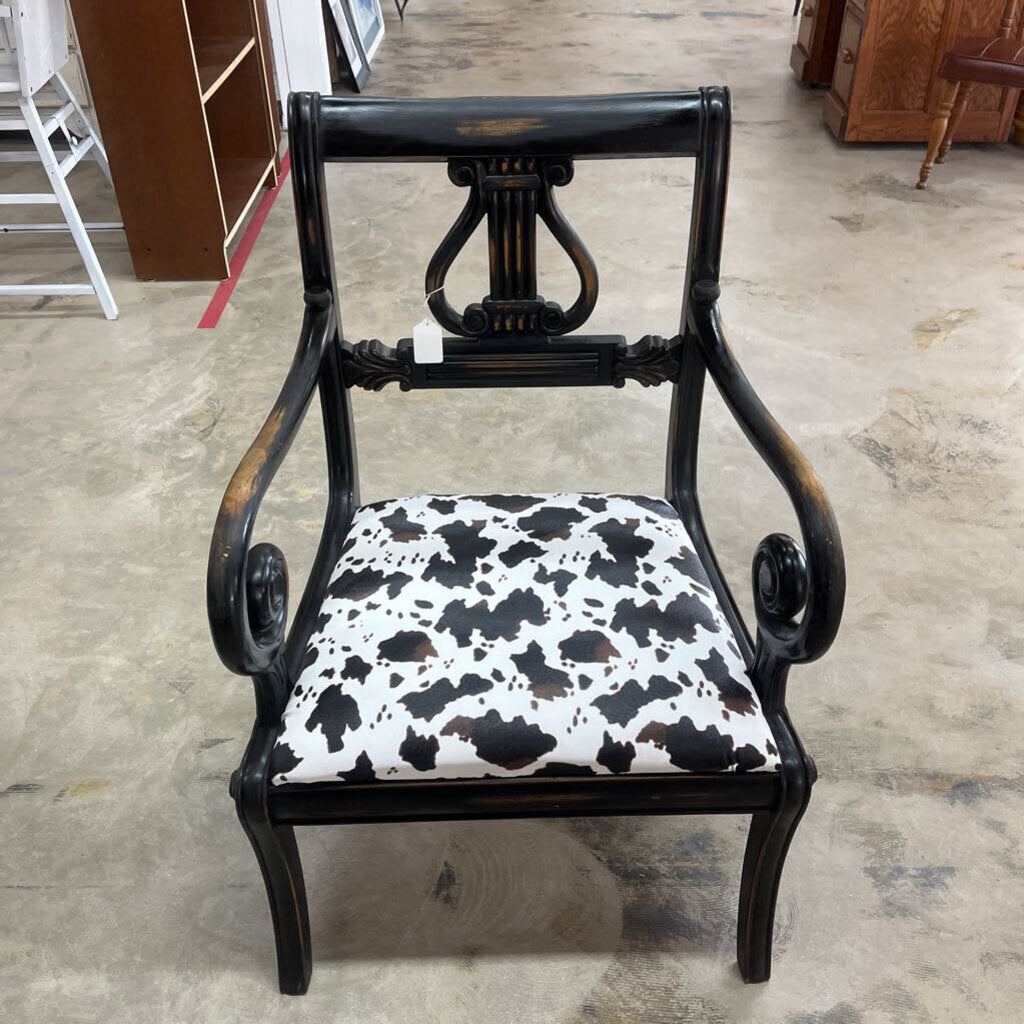 PAIR BLACK HIS AND HERS ANIMAL PRINT HARP CHAIRS - PLEASE READ DESCRIPTION