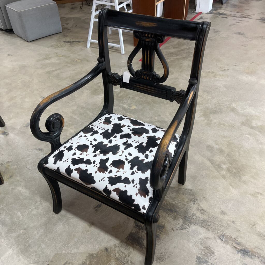 PAIR BLACK HIS AND HERS ANIMAL PRINT HARP CHAIRS - PLEASE READ DESCRIPTION