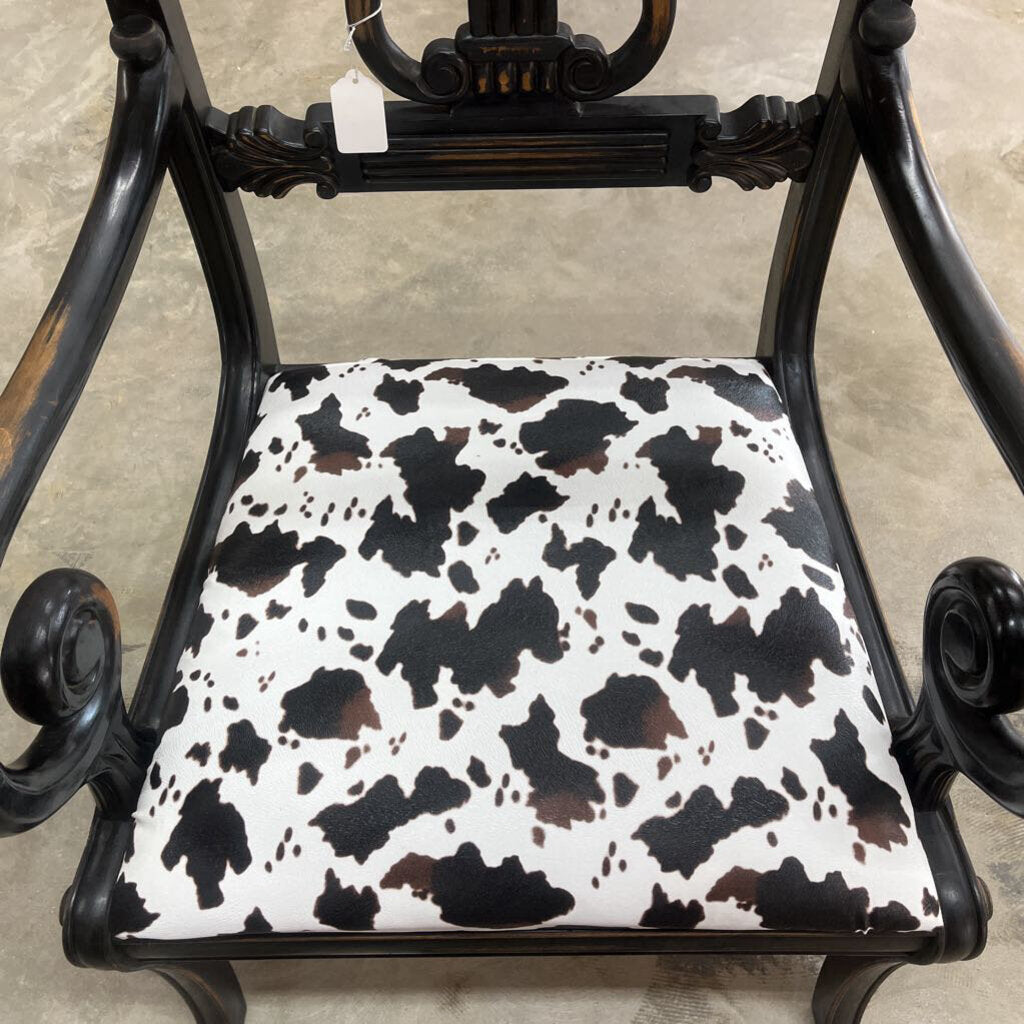 PAIR BLACK HIS AND HERS ANIMAL PRINT HARP CHAIRS - PLEASE READ DESCRIPTION