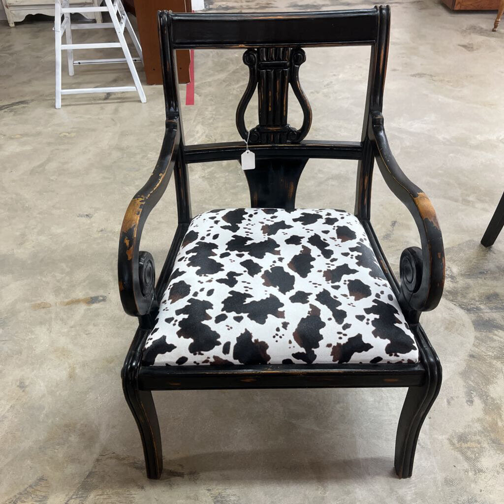 PAIR BLACK HIS AND HERS ANIMAL PRINT HARP CHAIRS - PLEASE READ DESCRIPTION