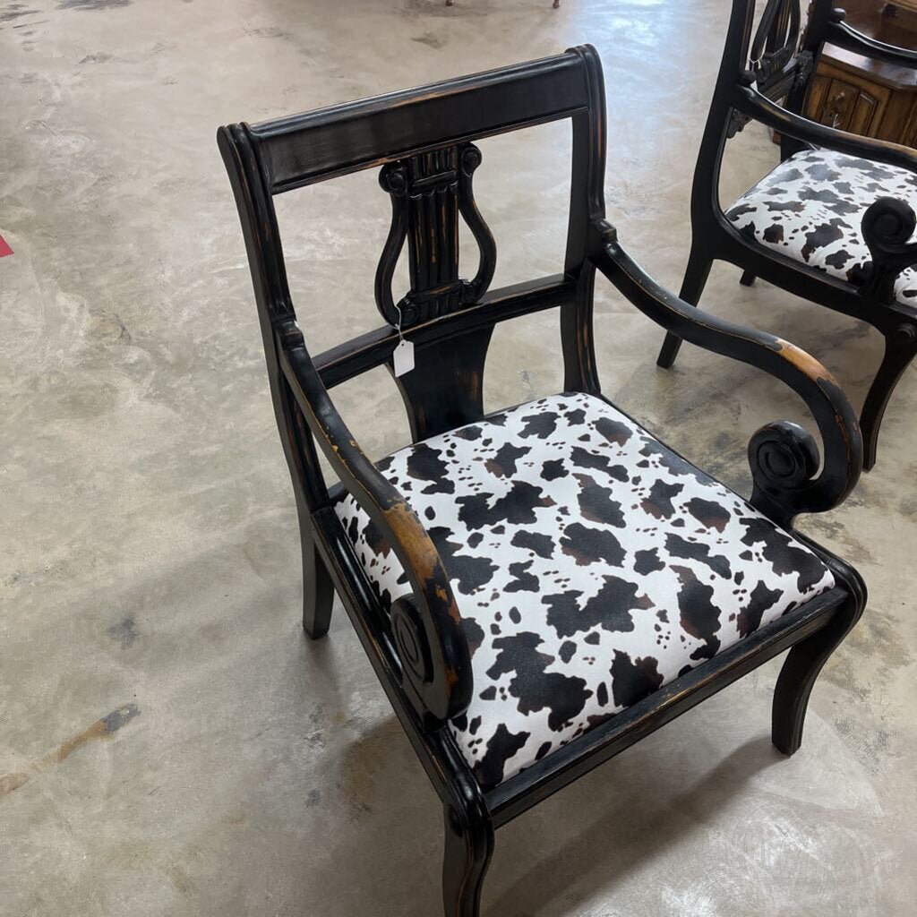 PAIR BLACK HIS AND HERS ANIMAL PRINT HARP CHAIRS - PLEASE READ DESCRIPTION